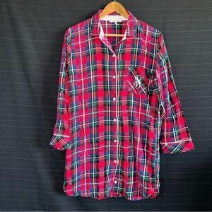Victoria's Secret Pajama Sleep Night Gown Red Plaid Metallic Button Up S